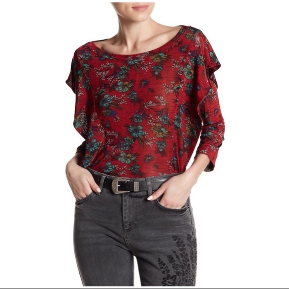 Free People Dock Street Red Floral Top Size Extra Small - Picture 2 of 16